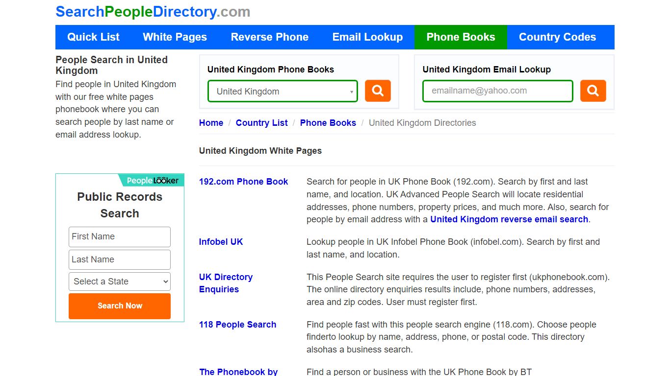 White Pages, United Kingdom Phone Books, Email Search
